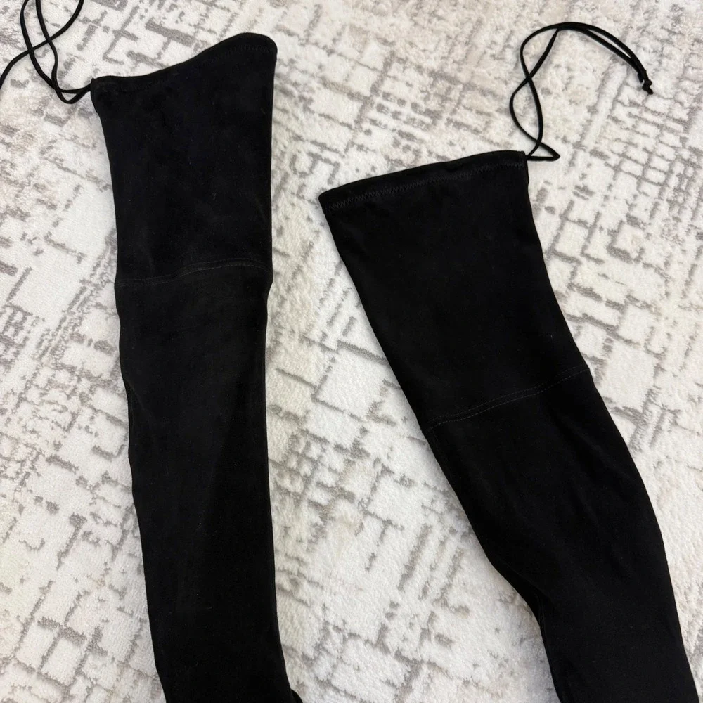 STUART WEITZMAN Genna Stretch-Suede Thigh Boots Pull On Style Drawstring‎ Sz 5
